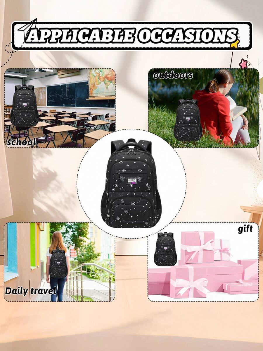 3pcs Girls School Backpack Set With Lunch Bag Pencil Case Outdoor Travel Student Bag Casual Bookbag Suitable For Teenage Girls Random Print