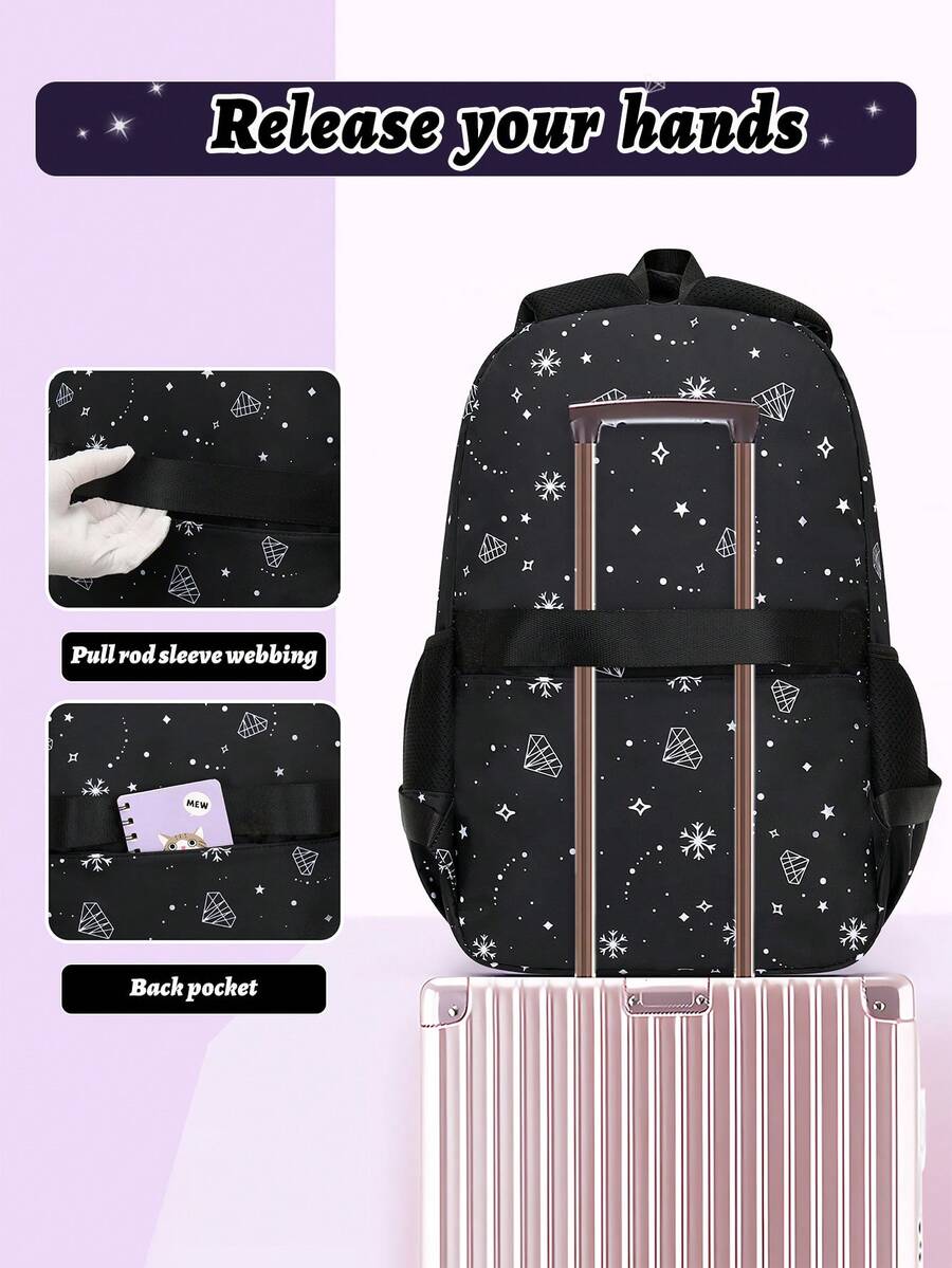 3pcs Girls School Backpack Set With Lunch Bag Pencil Case Outdoor Travel Student Bag Casual Bookbag Suitable For Teenage Girls Random Print