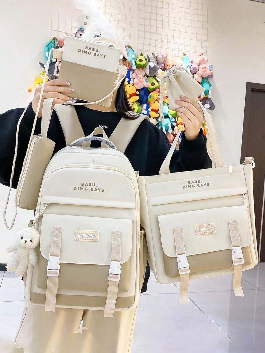 5pcs School Backpack Set With Laptop Compartment Classic Basic Multi Piece Student Bag Handbag Crossbody Coin Purse Pencil Case