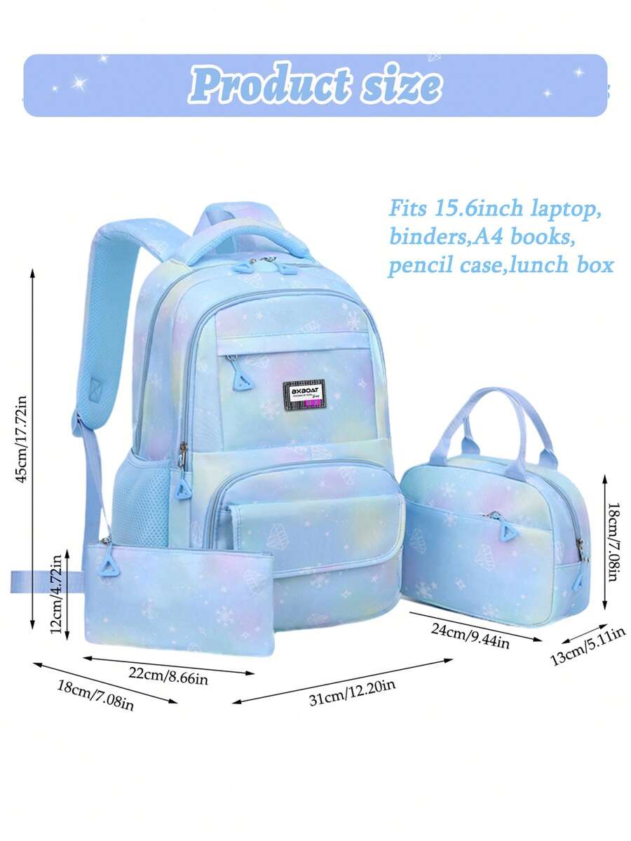 3pcs Girls School Backpack Set With Lunch Bag Pencil Case Outdoor Travel Student Bag Casual Bookbag Suitable For Teenage Girls Random Print