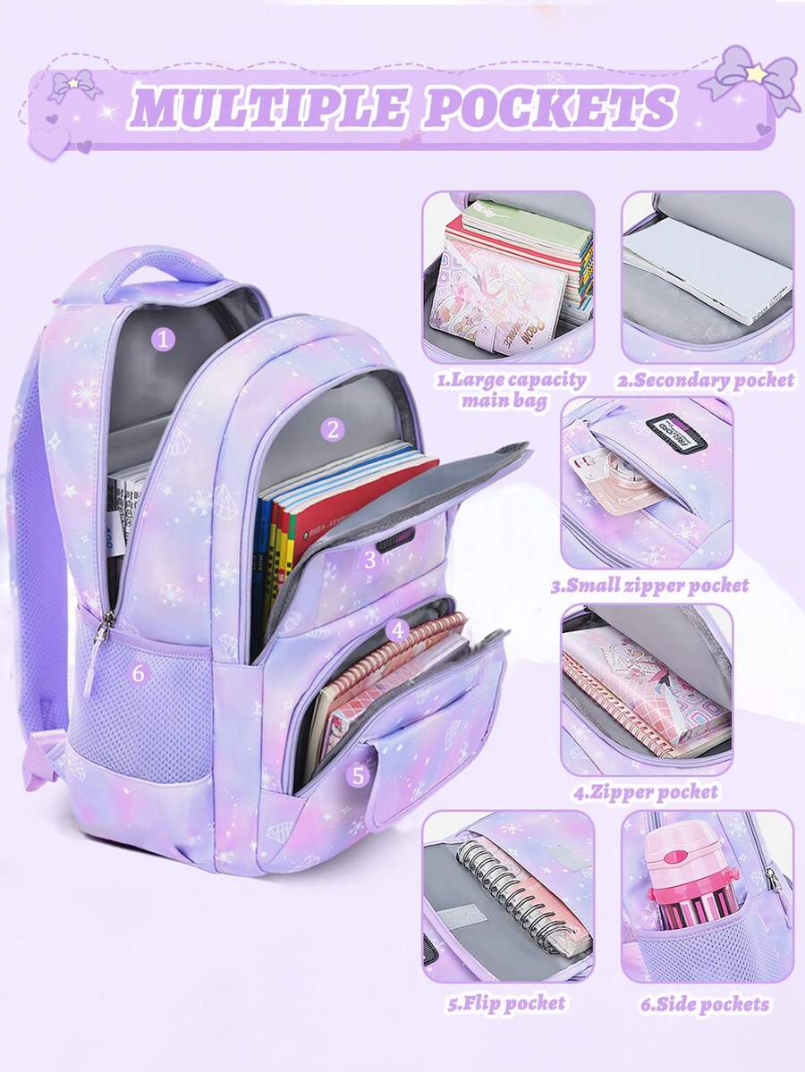 3pcs Girls School Backpack Set With Lunch Bag Pencil Case Outdoor Travel Student Bag Casual Bookbag Suitable For Teenage Girls Random Print