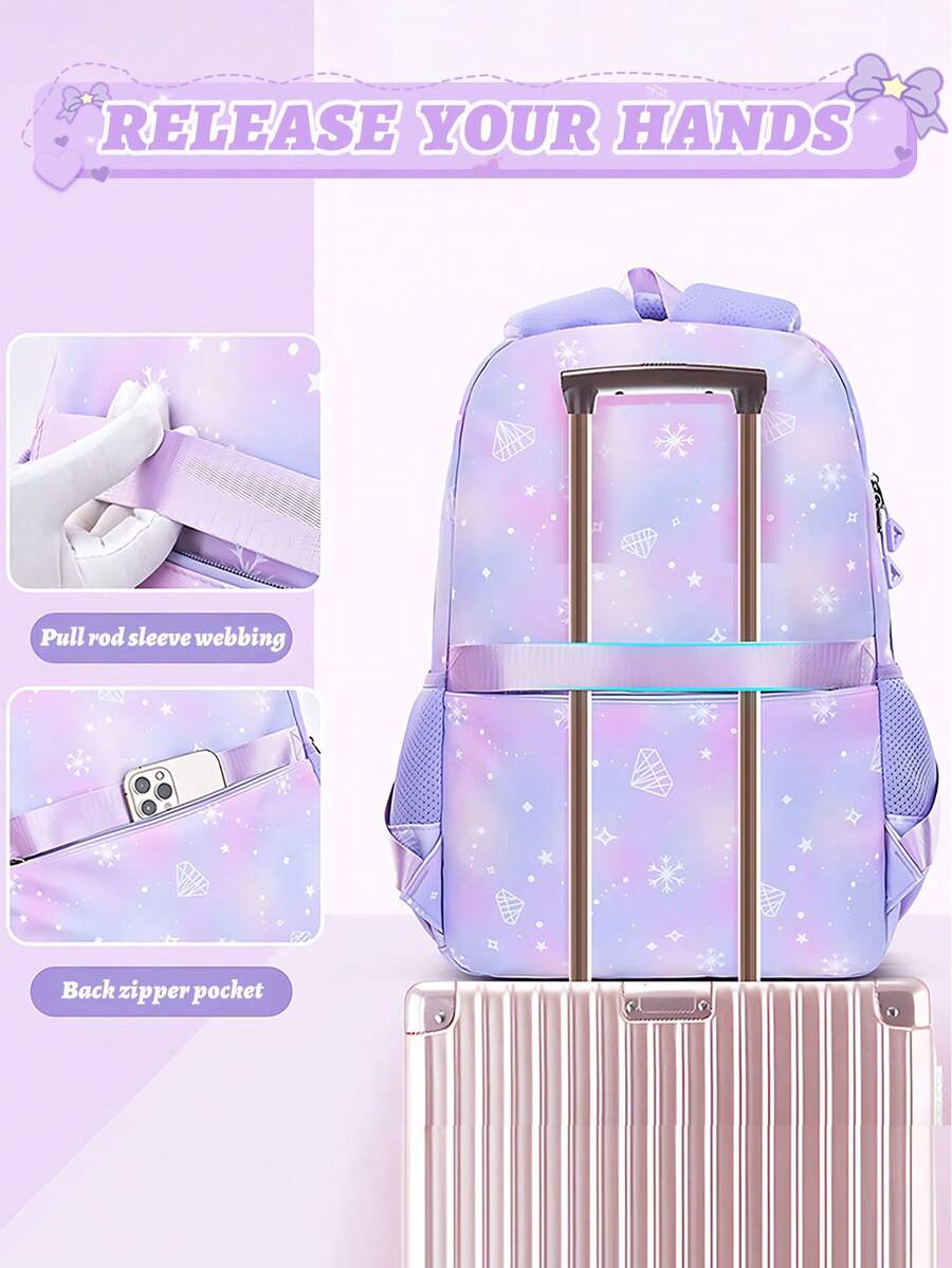 3pcs Girls School Backpack Set With Lunch Bag Pencil Case Outdoor Travel Student Bag Casual Bookbag Suitable For Teenage Girls Random Print