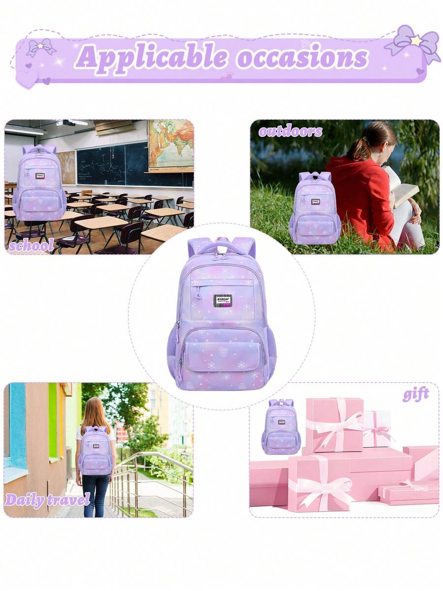 3pcs Girls School Backpack Set With Lunch Bag Pencil Case Outdoor Travel Student Bag Casual Bookbag Suitable For Teenage Girls Random Print