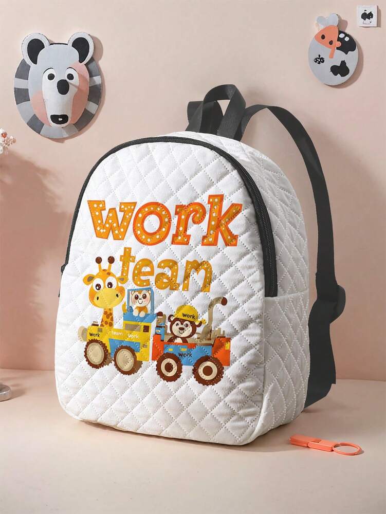 Cartoon Letter Car Pattern Rhombus Backpack With Zipper Closure Stylish School Bag For Boys Girls Casual Outdoor Activities Daypack