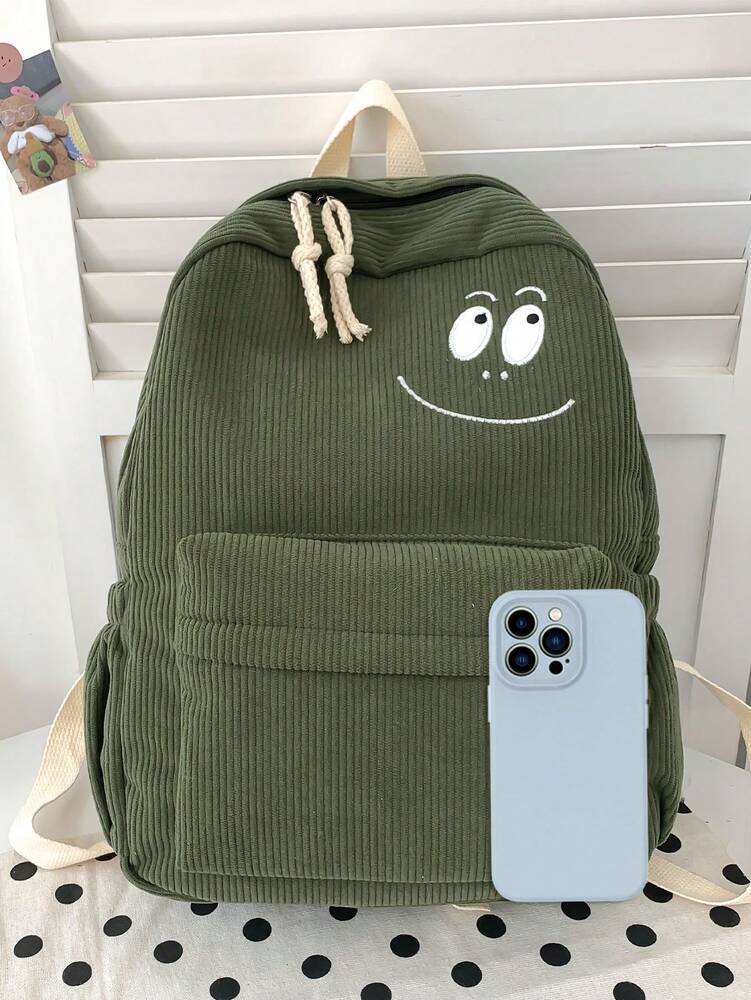 Corduroy School Backpack Cute Simple Casual Student Bag Lightweight Campus Rucksack For Teen Girls College Daily Travel Bookbag