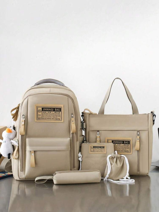 5pcs School Backpack Set With Laptop Compartment Classic Basic Multi Piece Student Bag Handbag Crossbody Coin Purse Pencil Case
