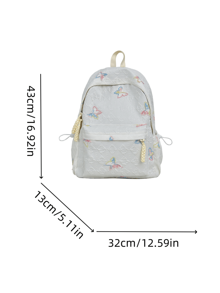 Butterfly Print Girls Nylon Backpack Zipper Closure Simple Casual School Bag Suitable For All Seasons Lightweight Travel Daypack
