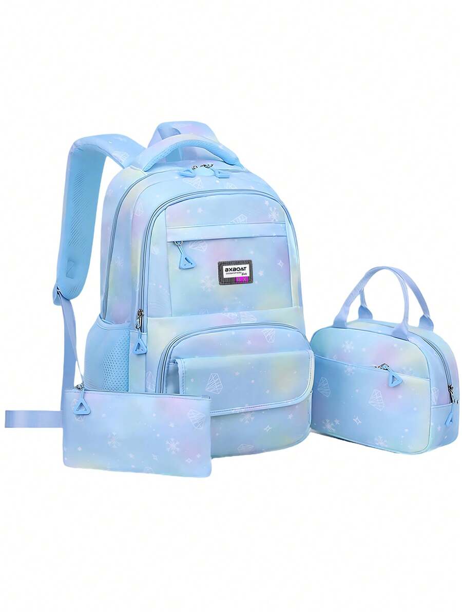 3pcs Girls School Backpack Set With Lunch Bag Pencil Case Outdoor Travel Student Bag Casual Bookbag Suitable For Teenage Girls Random Print