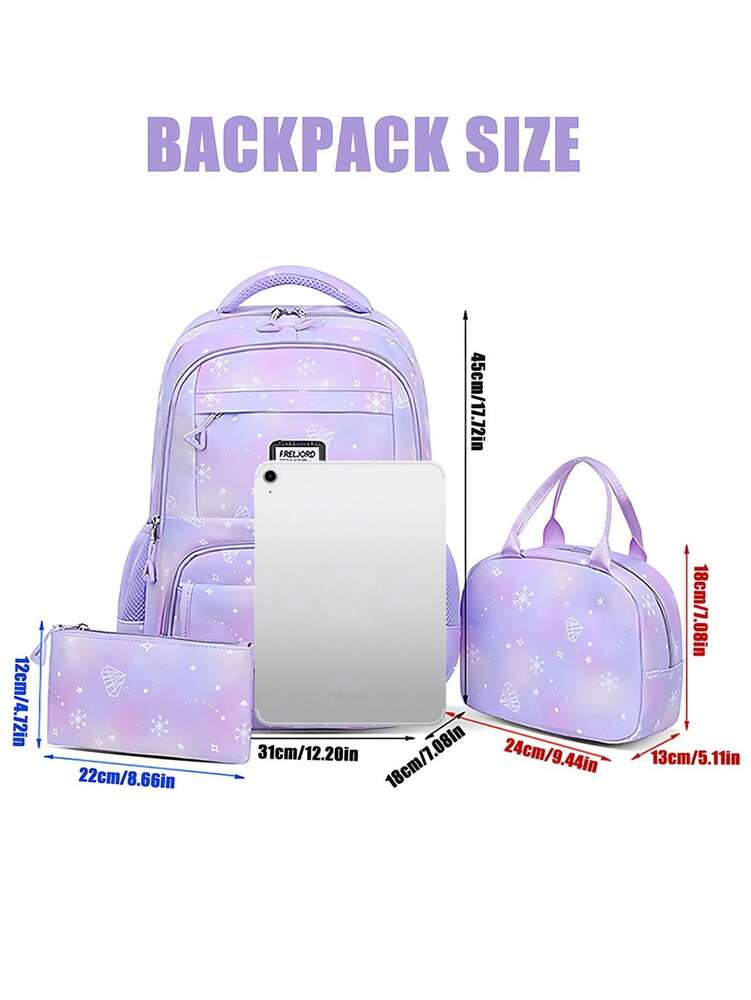 3pcs Girls School Backpack Set With Lunch Bag Pencil Case Outdoor Travel Student Bag Casual Bookbag Suitable For Teenage Girls Random Print