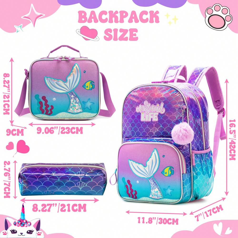 3pcs Girls Elementary School Backpack Set With Lunch Bag Laptop Bookbag Cute Aesthetic Student Daypack Large Capacity Back To School