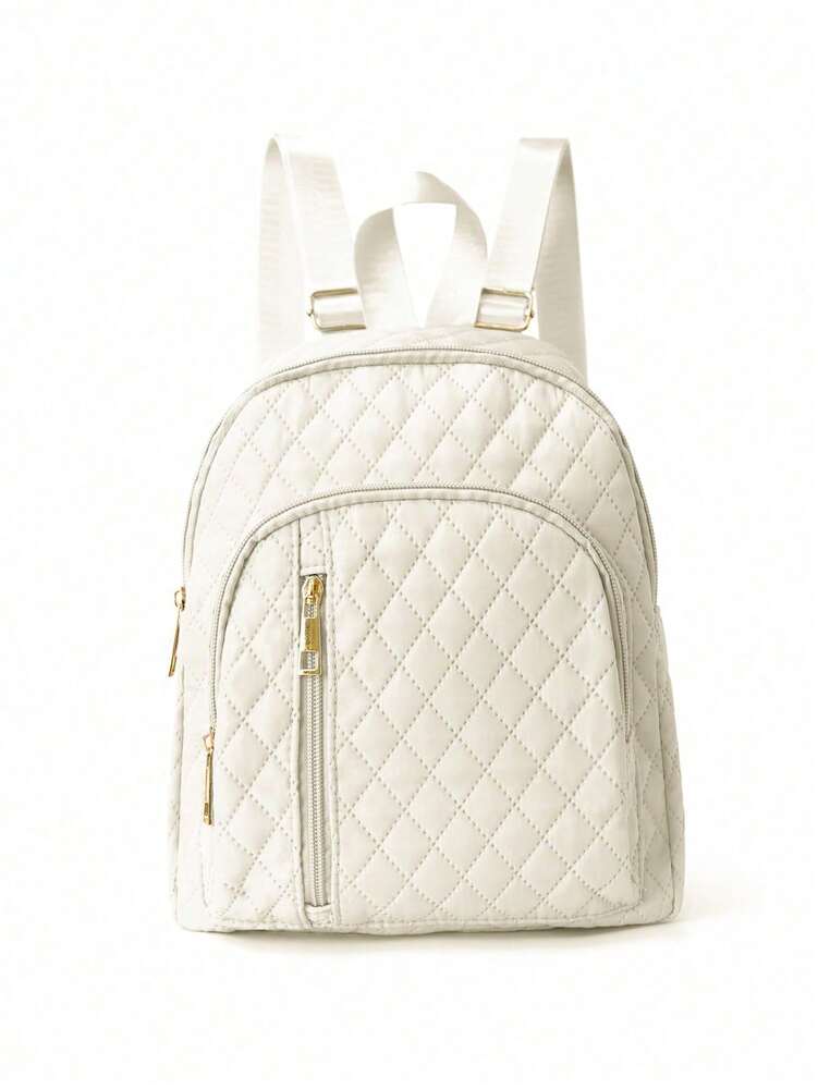 Minimalist Quilted Solid Color Backpack Large Capacity Lightweight Adjustable Strap Casual School Bag College Student Work Office Commute