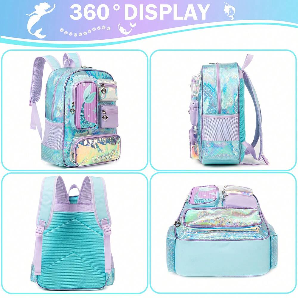 5pcs Luggage Backpack Set For Girls Students With Wheels Suitcase Travel Bag Children Back To School Includes Neck Pillow Handle Random