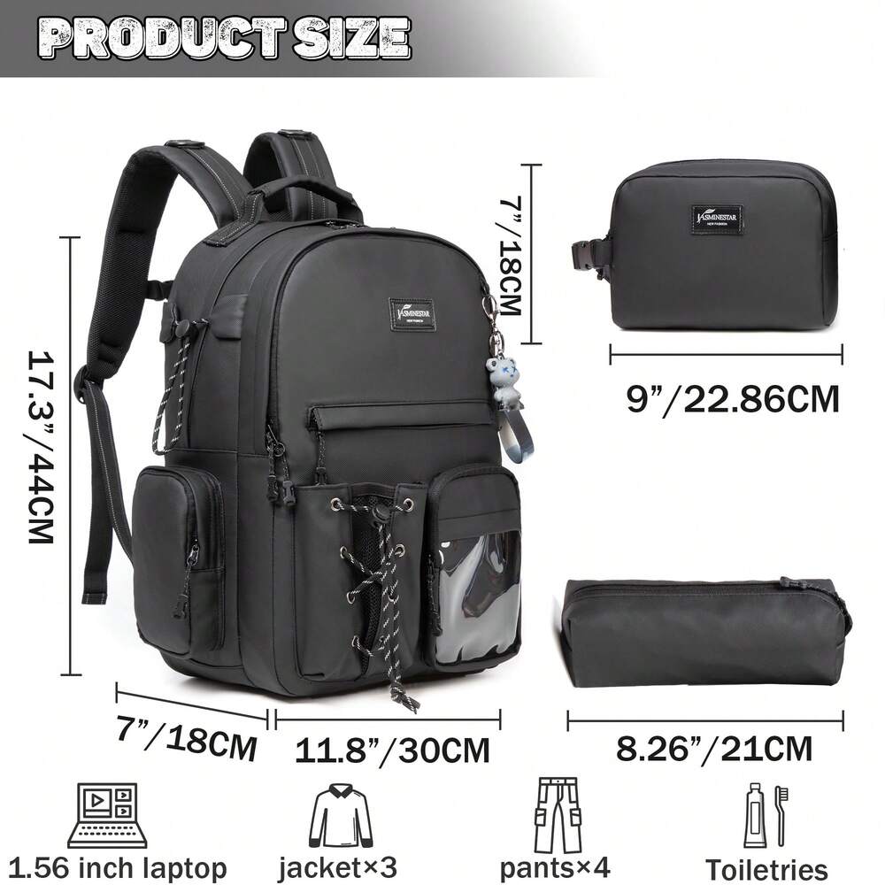 3pcs Multi Pocket Student Backpack Set For Girls Boys Includes School Bag Lunch Box Pencil Case Casual Leather Bookbag Travel Everyday