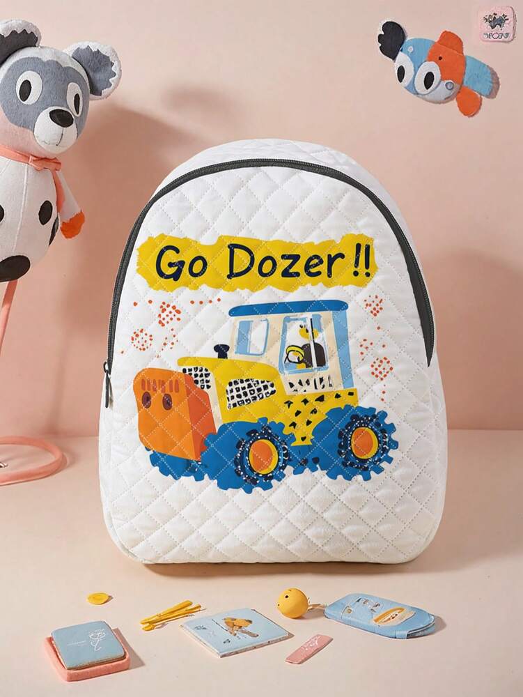 Cartoon Letter Car Pattern Rhombus Backpack With Zipper Closure Stylish School Bag For Boys Girls Casual Outdoor Activities Daypack