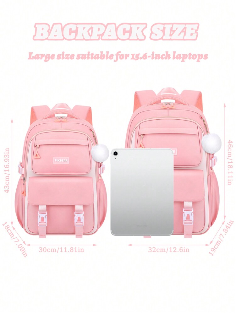 Purple Pink Large Capacity Girls Backpack With Pendant Lightweight Multi Purpose Casual School Bag Birthday Gift Back To School Travel