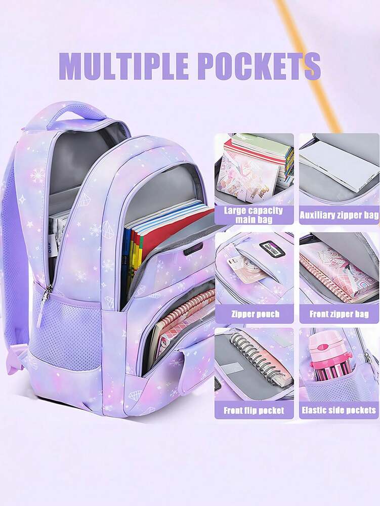 3pcs Girls School Backpack Set With Lunch Bag Pencil Case Outdoor Travel Student Bag Casual Bookbag Suitable For Teenage Girls Random Print