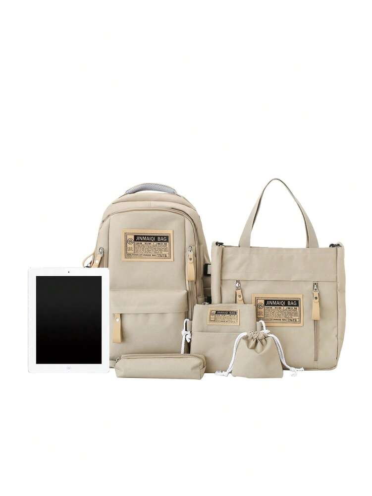 5pcs School Backpack Set With Laptop Compartment Classic Basic Multi Piece Student Bag Handbag Crossbody Coin Purse Pencil Case
