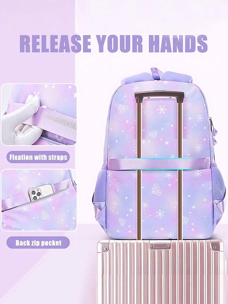3pcs Girls School Backpack Set With Lunch Bag Pencil Case Outdoor Travel Student Bag Casual Bookbag Suitable For Teenage Girls Random Print