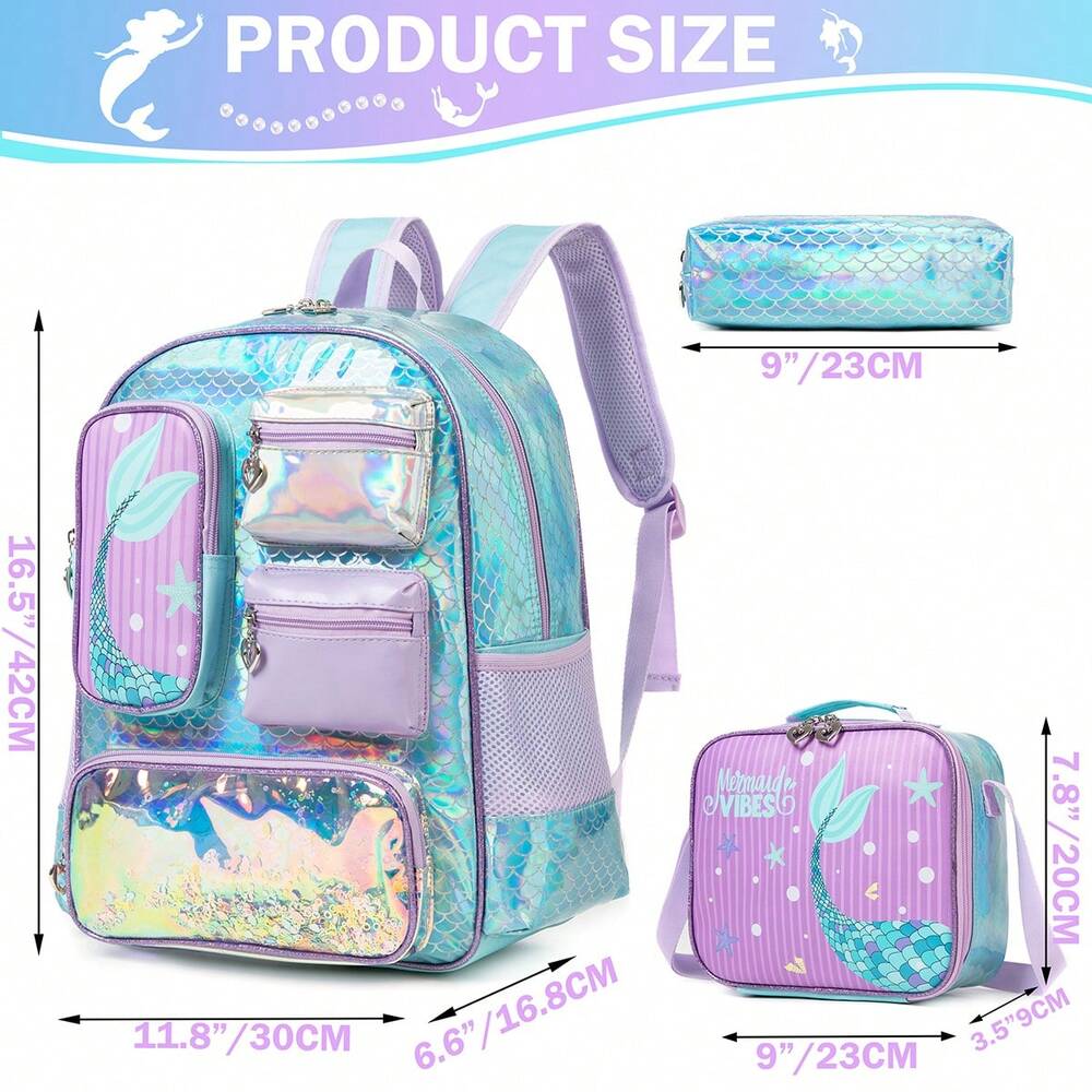 5pcs Luggage Backpack Set For Girls Students With Wheels Suitcase Travel Bag Children Back To School Includes Neck Pillow Handle Random