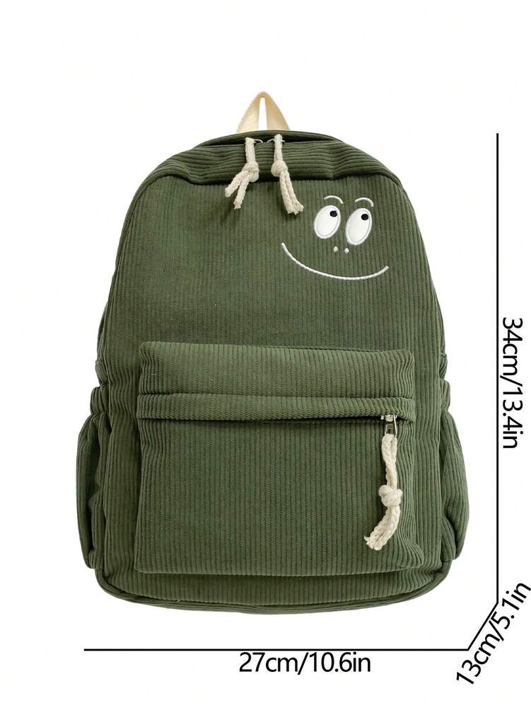 Corduroy School Backpack Cute Simple Casual Student Bag Lightweight Campus Rucksack For Teen Girls College Daily Travel Bookbag
