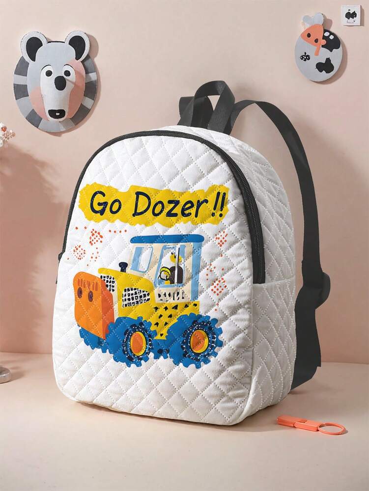 Cartoon Letter Car Pattern Rhombus Backpack With Zipper Closure Stylish School Bag For Boys Girls Casual Outdoor Activities Daypack