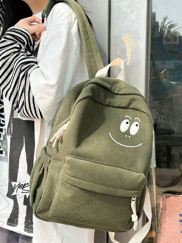 Corduroy School Backpack Cute Simple Casual Student Bag Lightweight Campus Rucksack For Teen Girls College Daily Travel Bookbag