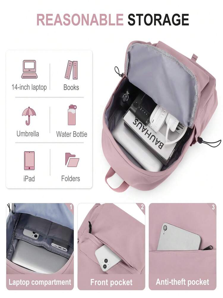 Waterproof School Backpack For Teen Girls Boys Simple Casual Laptop Bag Lightweight College Student Daypack Travel Bookbag Aesthetic