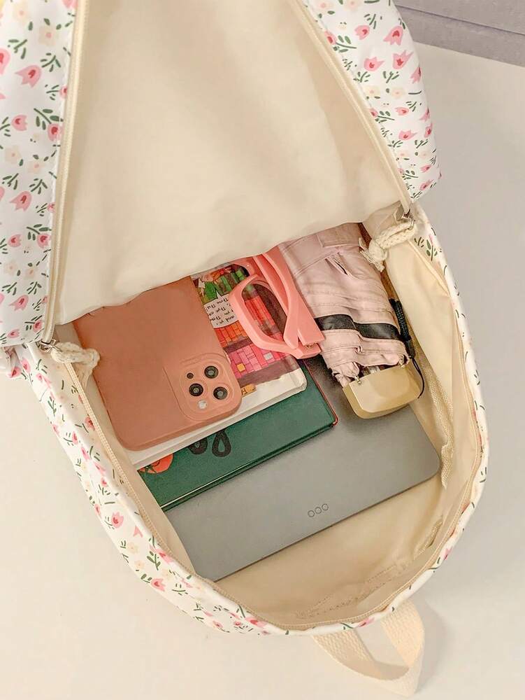 Floral Pattern Backpack 15.6 Inch Laptop School Bag Lightweight Travel Student Backpack Large Capacity Fresh Cute Casual Daypack Gift