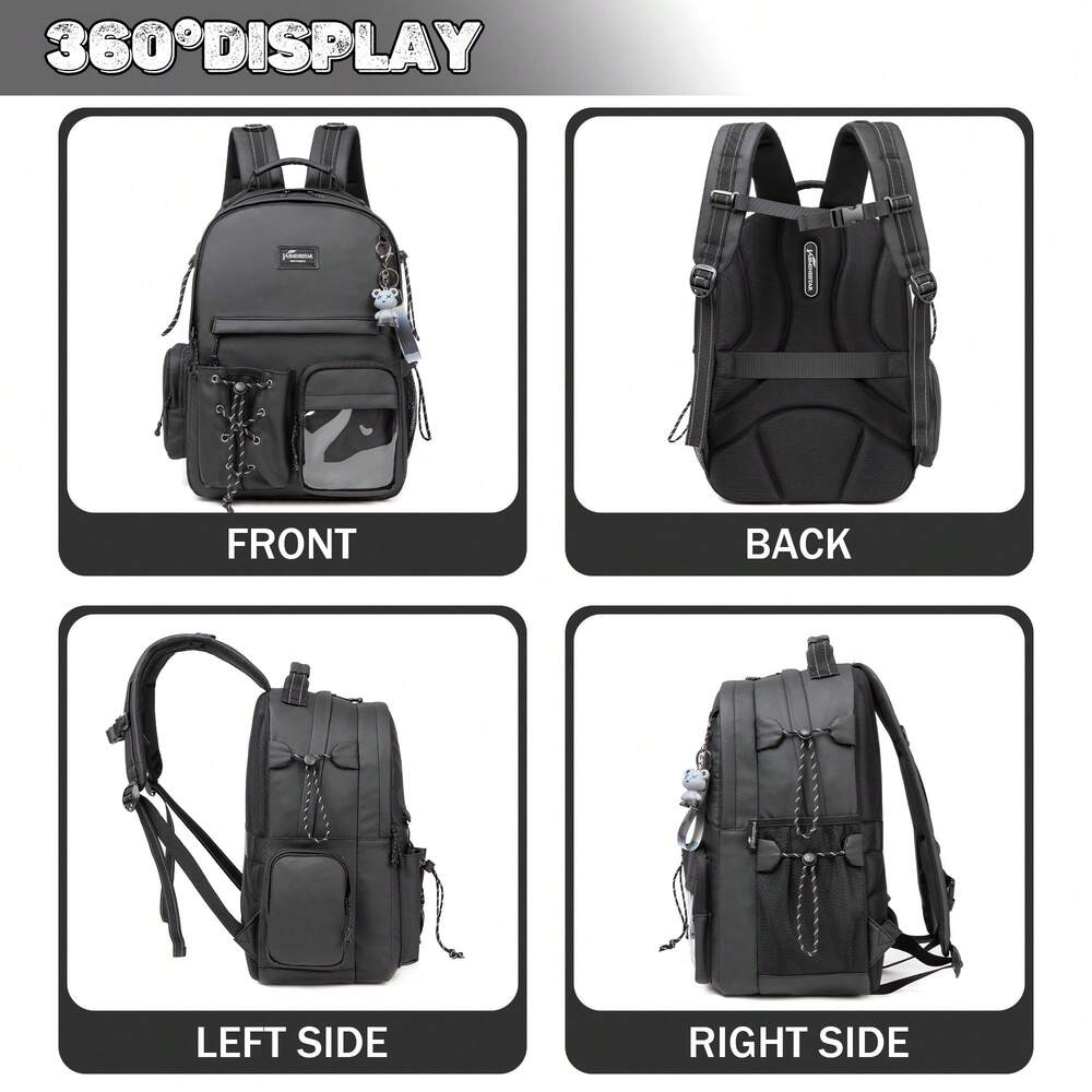 3pcs Multi Pocket Student Backpack Set For Girls Boys Includes School Bag Lunch Box Pencil Case Casual Leather Bookbag Travel Everyday