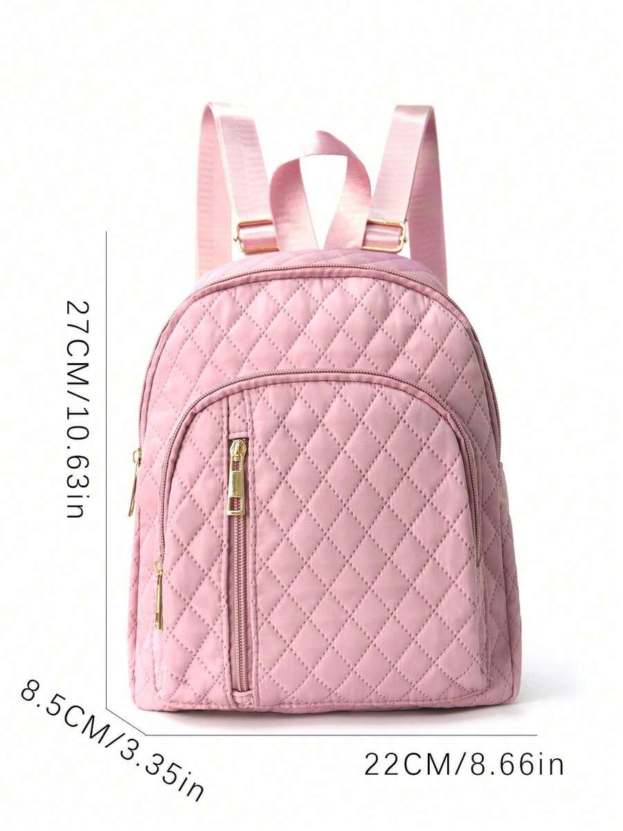 Minimalist Quilted Solid Color Backpack Large Capacity Lightweight Adjustable Strap Casual School Bag College Student Work Office Commute