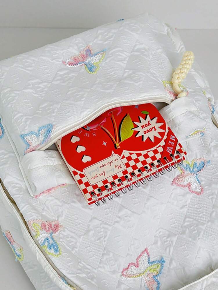 Butterfly Print Girls Nylon Backpack Zipper Closure Simple Casual School Bag Suitable For All Seasons Lightweight Travel Daypack