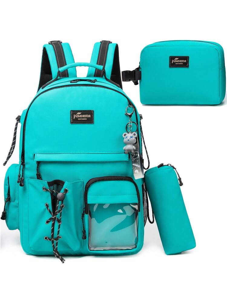 3pcs Multi Pocket Student Backpack Set For Girls Boys Includes School Bag Lunch Box Pencil Case Casual Leather Bookbag Travel Everyday