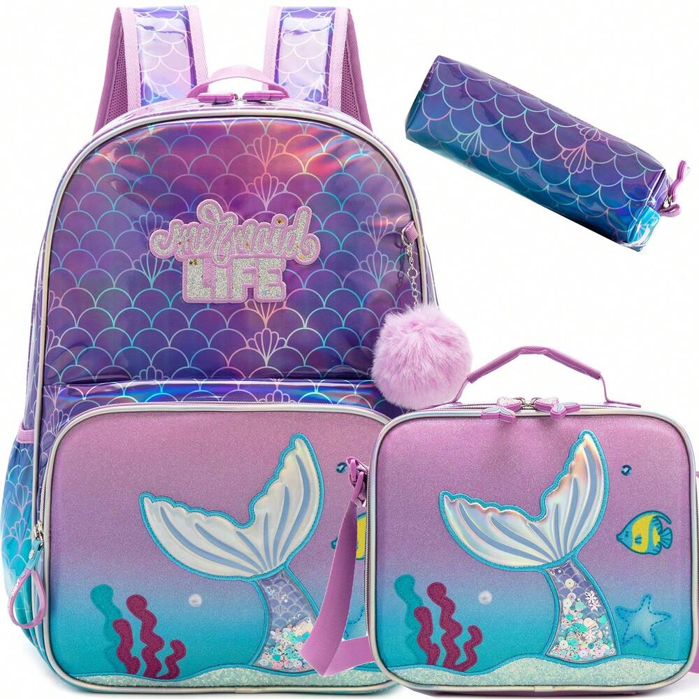 3pcs Girls Elementary School Backpack Set With Lunch Bag Laptop Bookbag Cute Aesthetic Student Daypack Large Capacity Back To School