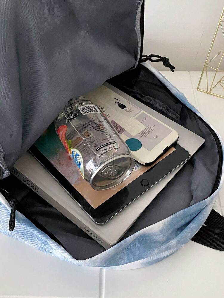 Tie Dye Backpack With Chain Decor Large Capacity Multi Pocket Casual School Bag Student Travel Holiday Campus Daypack Fashionable