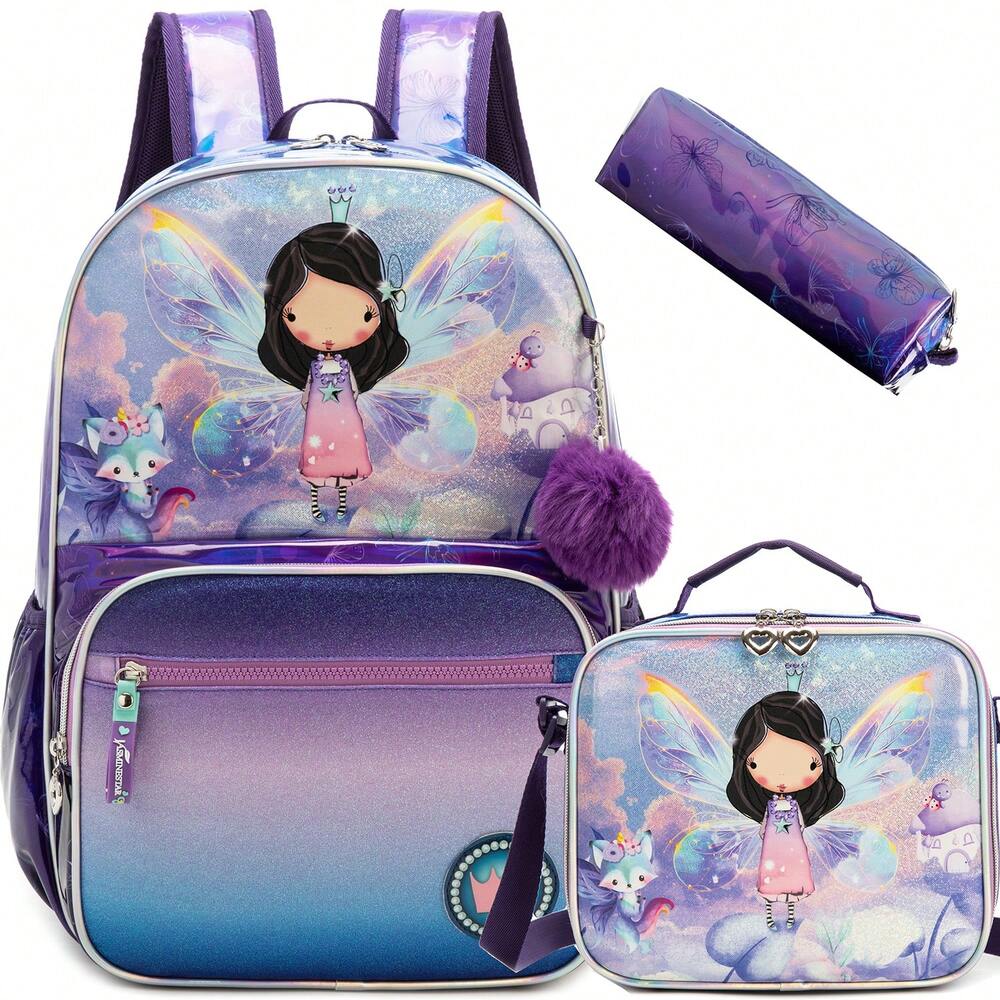 3pcs Girls Elementary School Backpack Set With Lunch Bag Laptop Bookbag Cute Aesthetic Student Daypack Large Capacity Back To School