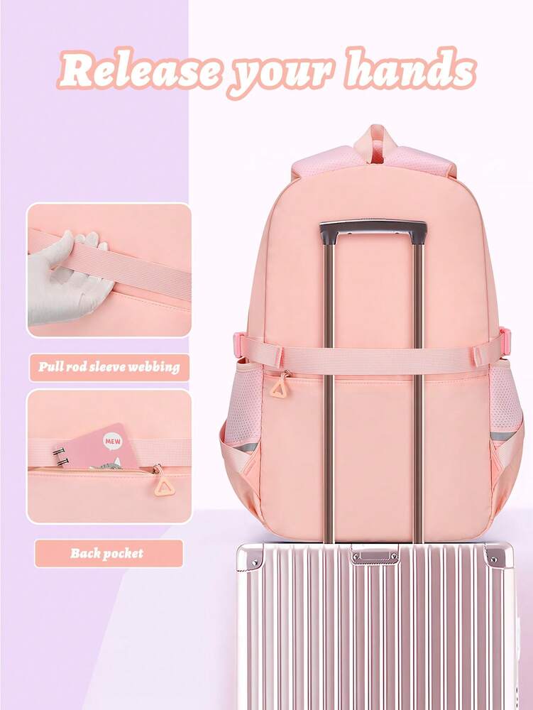 3pcs Teen Girls Backpack Set Laptop School Bag With Lunch Box Pencil Case Multi Pocket Casual Plush Ball Pendant Back To School Travel