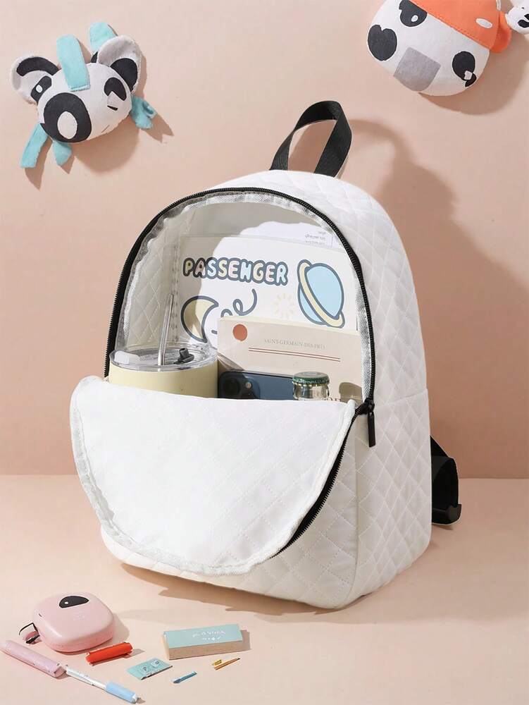 Cartoon Letter Car Pattern Rhombus Backpack With Zipper Closure Stylish School Bag For Boys Girls Casual Outdoor Activities Daypack