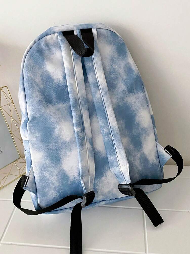 Tie Dye Backpack With Chain Decor Large Capacity Multi Pocket Casual School Bag Student Travel Holiday Campus Daypack Fashionable