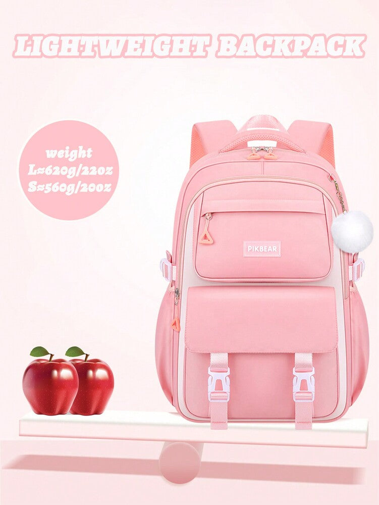Purple Pink Large Capacity Girls Backpack With Pendant Lightweight Multi Purpose Casual School Bag Birthday Gift Back To School Travel