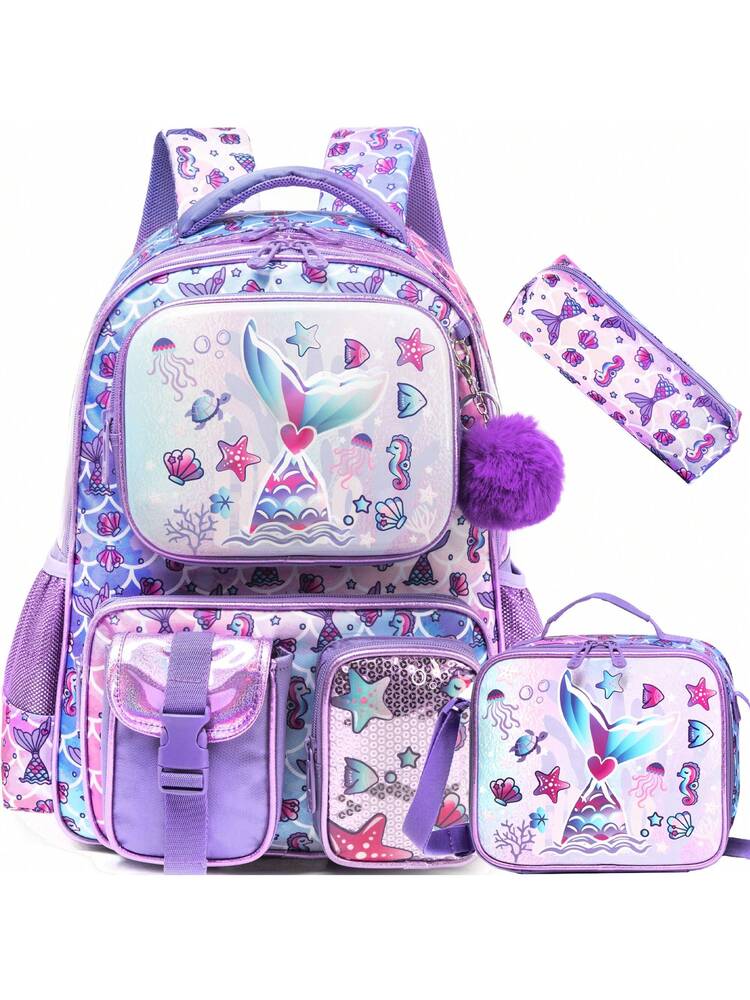 3pcs Elementary School Girls Backpack Set With Lunch Bag Cute Preschool Student Travel Bookbag Casual Lightweight 3 In 1 School Bag