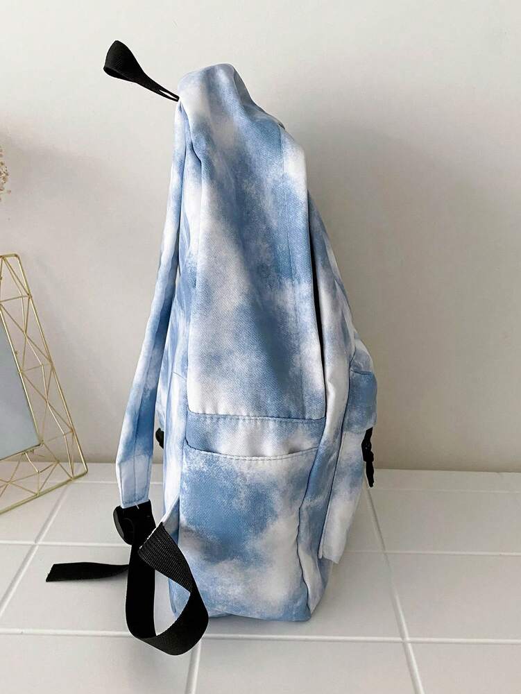 Tie Dye Backpack With Chain Decor Large Capacity Multi Pocket Casual School Bag Student Travel Holiday Campus Daypack Fashionable