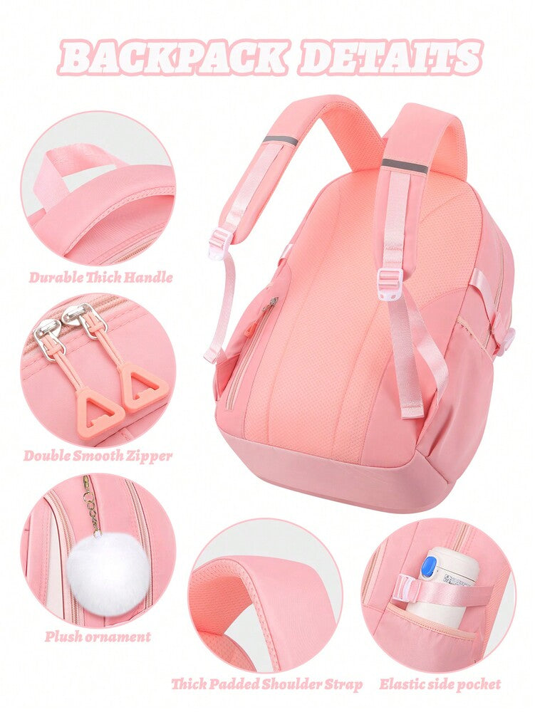 Purple Pink Large Capacity Girls Backpack With Pendant Lightweight Multi Purpose Casual School Bag Birthday Gift Back To School Travel