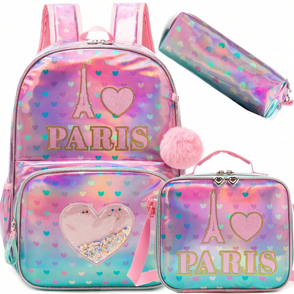 3pcs Girls Elementary School Backpack Set With Lunch Bag Laptop Bookbag Cute Aesthetic Student Daypack Large Capacity Back To School