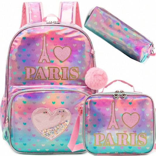 3pcs Girls Elementary School Backpack Set With Lunch Bag Laptop Bookbag Cute Aesthetic Student Daypack Large Capacity Back To School